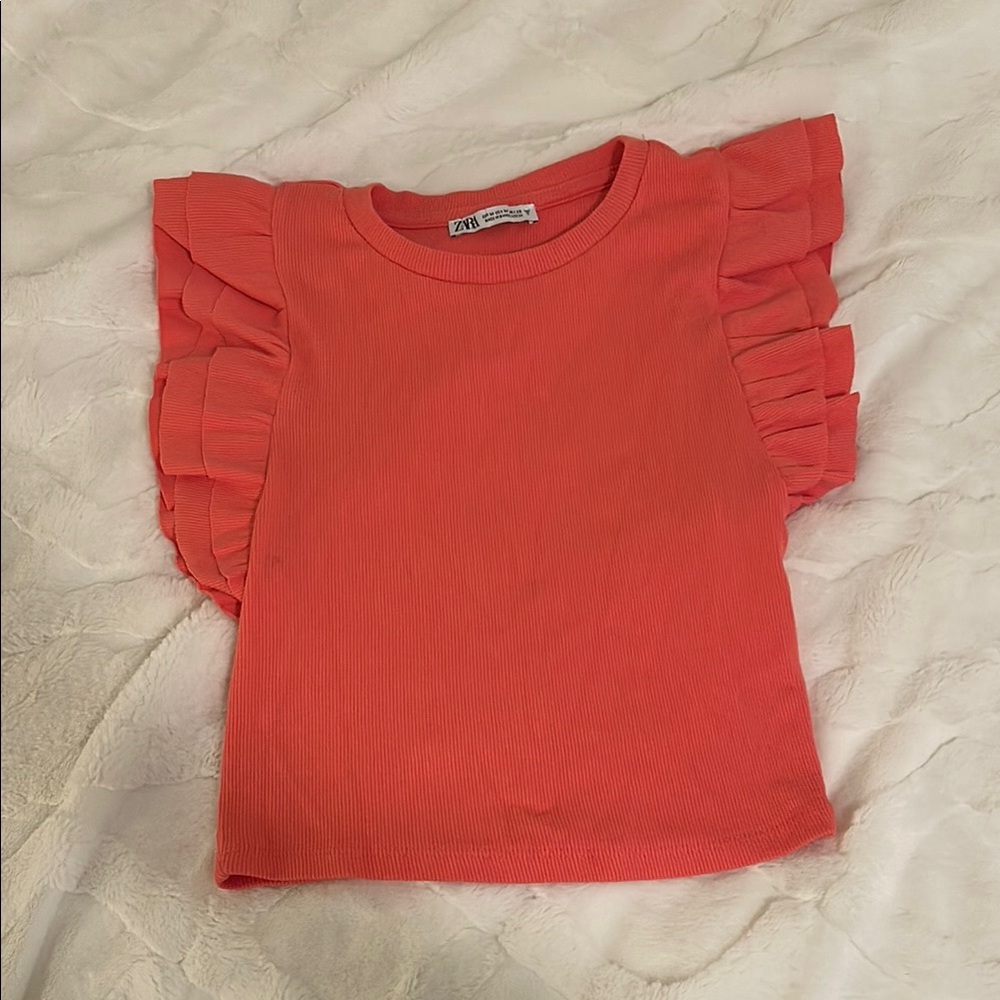 Zara women’s orange/pink ruffle top